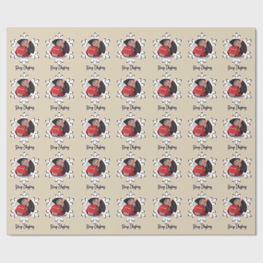 写真パーソナライズされた雪の結晶メリークリスマス ラッピングペーパー (フラット)