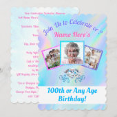 写真パーソナライズされた100年の誕生日パーティー 招待状 (正面/裏面)