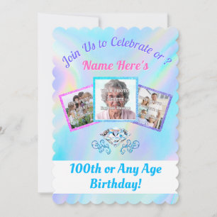 写真パーソナライズされた100年の誕生日パーティー 招待状