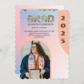 写真パーソナライズされた2024 Archレトロ卒業 招待状 (正面/裏面)
