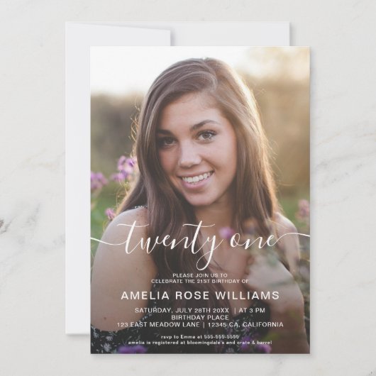写真パーソナライズされた21th誕生日パーティーバラ金ゴールド 招待状 (正面)