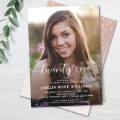 写真パーソナライズされた21th誕生日パーティーバラ金ゴールド 招待状