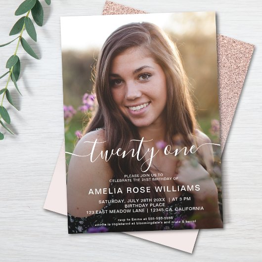 写真パーソナライズされた21th誕生日パーティーバラ金ゴールド 招待状
