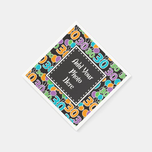 写真パーソナライズされた30カラフル歳の誕生日 スタンダードカクテルナプキン (角)