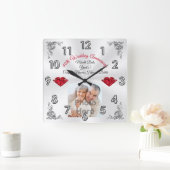 写真パーソナライズされた40年の結婚祝いアイディア スクエア壁時計 (ホーム)