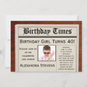 写真パーソナライズされた40th誕生日パーティー新聞 招待状 (正面)