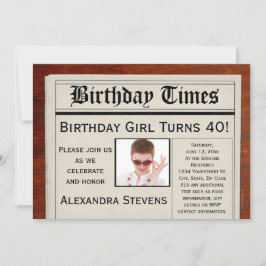 写真パーソナライズされた40th誕生日パーティー新聞 招待状