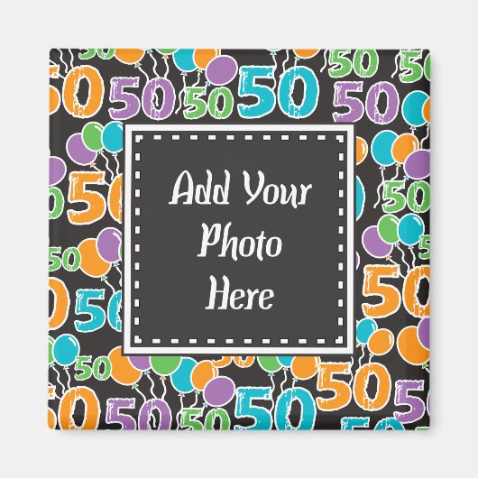 写真パーソナライズされた50カラフル番目の誕生日テンプレート マグネット (正面)