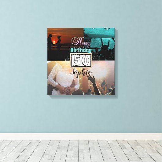 写真パーソナライズされた50th誕生日コラージュのキャンバス キャンバスプリント (インサイチュ (ウッドフロア))