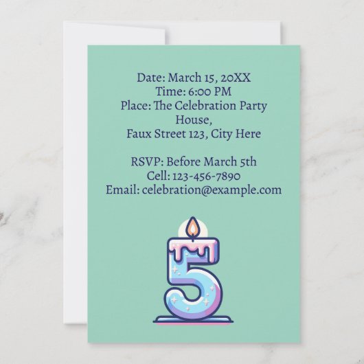 写真パーソナライズされた5th誕生日パーティー 招待状 (裏面)