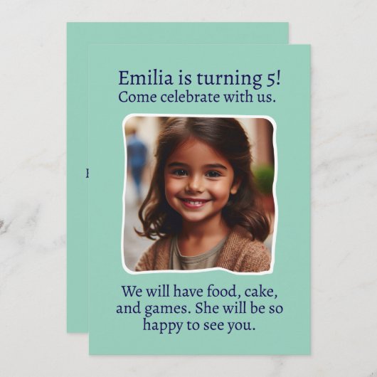 写真パーソナライズされた5th誕生日パーティー 招待状 (正面/裏面)
