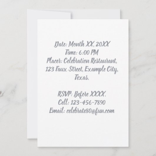 写真パーソナライズされた80年カスタム第80誕生日 招待状 (裏面)