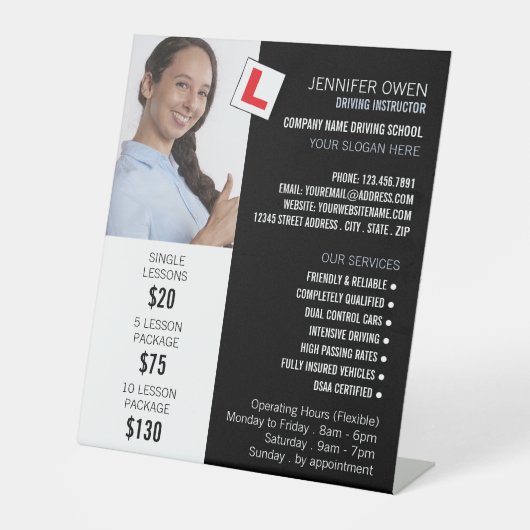 写真パーソナライズされた、ドライビングスクール、インストラクター 台座サイン (正面)