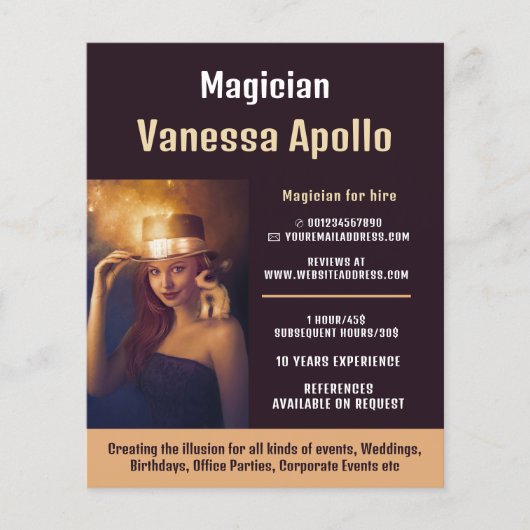 写真パーソナライズされた、マジシャン広告ズ チラシ (正面)