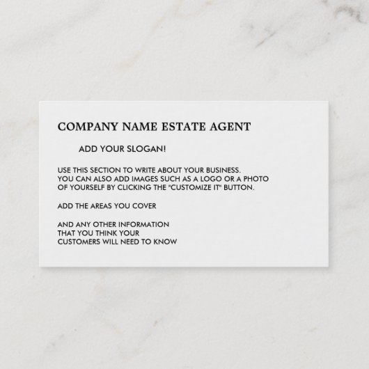 写真パーソナライズされた、不動産仲介業者、不動産業者 名刺 (裏面)
