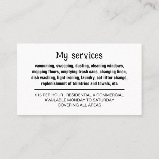 写真パーソナライズされた、家政婦、メイド 名刺 (裏面)