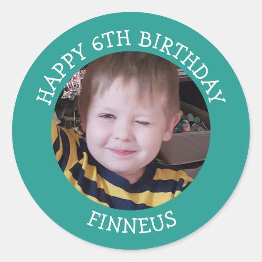 写真パーソナライズされた、年齢、名前誕生日 ラウンドシール (正面)