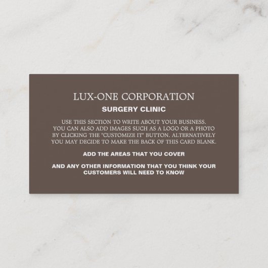写真パーソナライズされた、整形外科医/手術 名刺 (裏面)