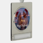 写真パーソナライズされた&文字クリスマス2025カスタム年 シルバープレートバナーオーナメント (右)