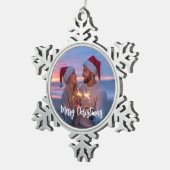 写真パーソナライズされた&文字クリスマス2025カスタム年 スノーフレークピューターオーナメント (右)