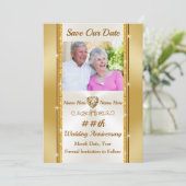 写真パーソナライズされた、日付金ゴールドとアイボリーの保存 招待状 (スタンド正面)