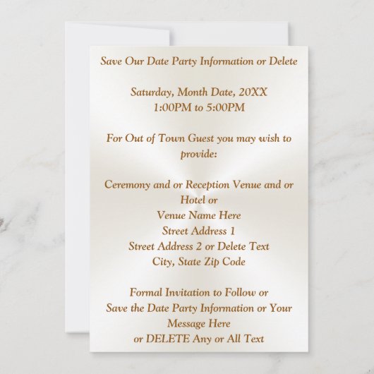 写真パーソナライズされた、日付金ゴールドとアイボリーの保存 招待状 (裏面)