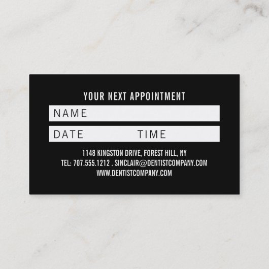 写真パーソナライズされた、歯科医アポイントメント 名刺 (裏面)