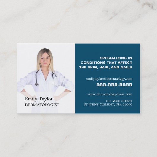 写真パーソナライズされた、皮膚科医の皮膚科 名刺 (正面)