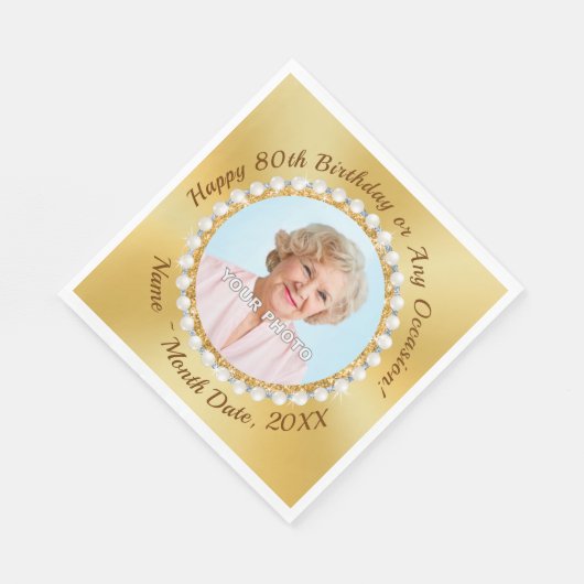 写真パーソナライズされた、第80回誕生日会ナプキンス スタンダードランチョンナプキン (角)