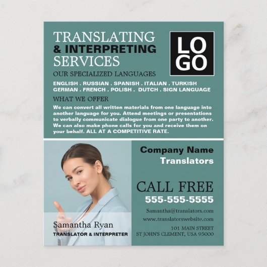 写真パーソナライズされた、翻訳者、通訳者 チラシ (正面)