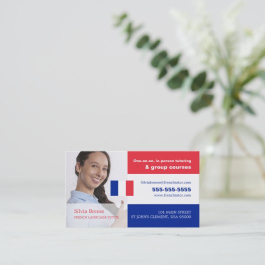 写真パーソナライズされた、言語フランスの講師 名刺 (スタンド正面)