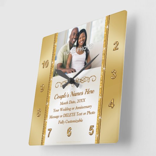 写真パーソナライズされた，贈り物用の壁結婚時計 スクエア壁時計 (傾斜)