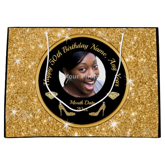 写真パーソナライズされた、50誕生日抱き枕、彼女 ラージペーパーバッグ (正面)