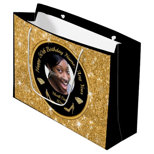 写真パーソナライズされた、50誕生日抱き枕、彼女 ラージペーパーバッグ (正面アングル)
