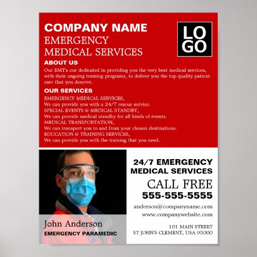 写真パーソナライズされた、EMT、救急医療隊員 ポスター (正面)