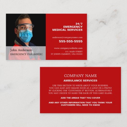 写真パーソナライズされた、EMT、救急医療隊員 名刺 (正面/裏面)