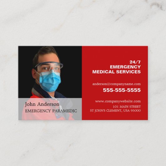 写真パーソナライズされた、EMT、救急医療隊員 名刺 (正面)