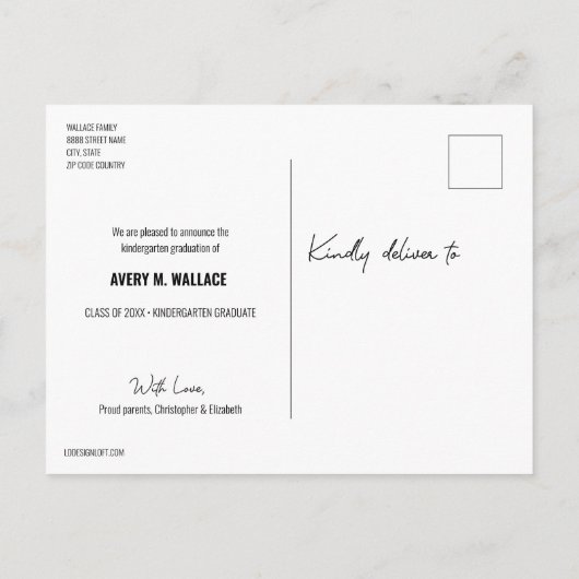 写真パーソナライズされたAnnoで幼稚園卒園 案内ポストカード (裏面)