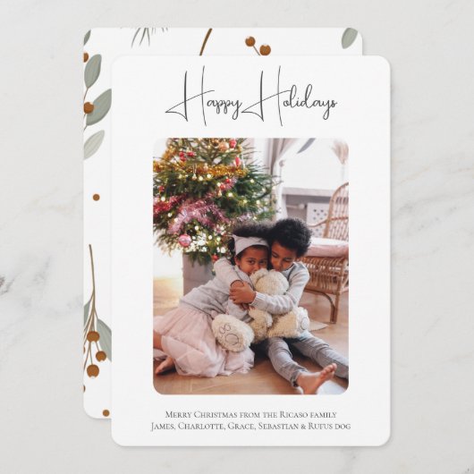 写真パーソナライズされたHappy Holidaysクリスマス シーズンカード (正面/裏面)