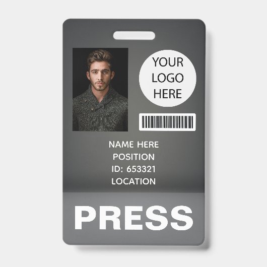 写真パーソナライズされたIDロゴジャーナリストPress Pass バッジ (表面)