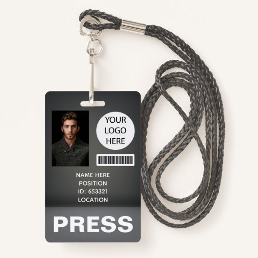 写真パーソナライズされたIDロゴジャーナリストPress Pass バッジ (正面ランヤード)