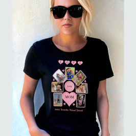 写真パーソナライズされたLOVE you MOM withハートBlack Tシャツ