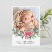 写真パーソナライズされたPoinsettiaベビーの第1クリスマス 案内状 (スタンド正面)