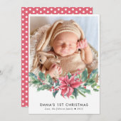 写真パーソナライズされたPoinsettiaベビーの第1クリスマス 案内状 (正面/裏面)