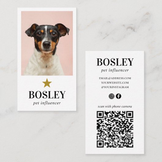 写真パーソナライズされたQRコードソーシャルメディアPet Star 名刺 (正面/裏面)