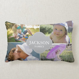 写真ピロー、家族の名前と4コラージュ写真 ランバークッション