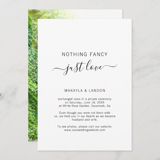 写真ファンシーの駆け落ち結婚は何も 案内状 (正面/裏面)