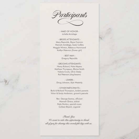 写真ファンシー結婚式の日プログラムのスクリプト プログラム (裏面)