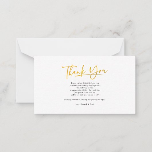 写真フェイク金ゴールド手書き結婚による感謝 ノートカード (裏面)
