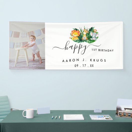 写真フォトサファリファースト誕生日バンデロール 横断幕 (トレードショー)